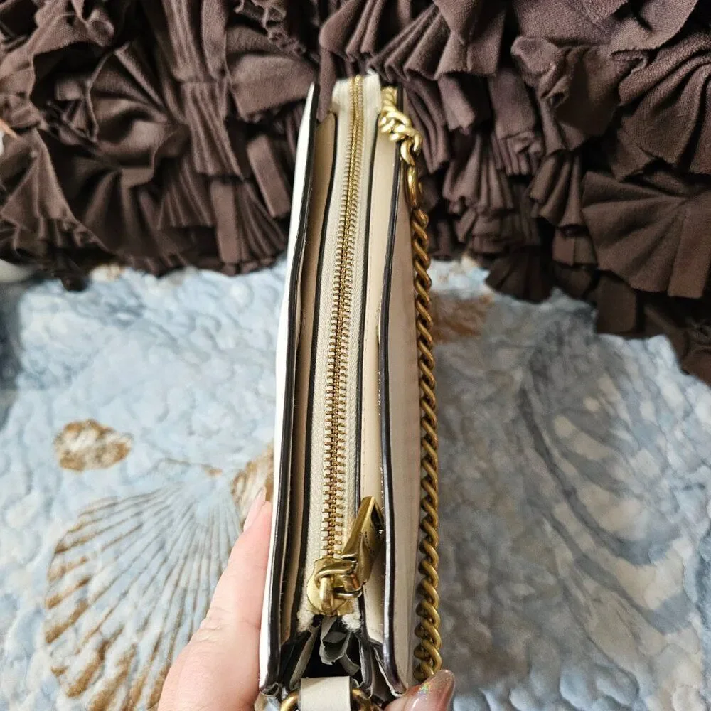 Coach Signature Chain Crossbody Bag Purse In Chalk Leather